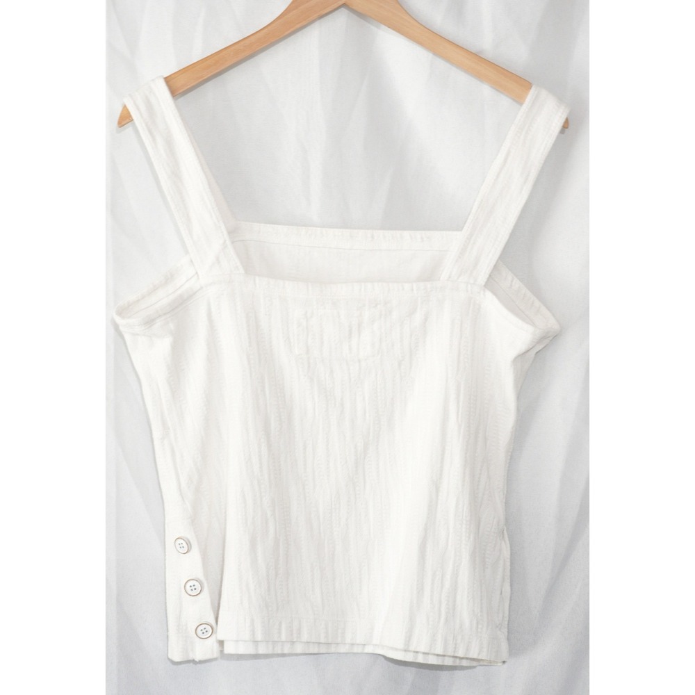 Anthropologie Tank Top Womens Large White Textured Button Detail Sleeveless